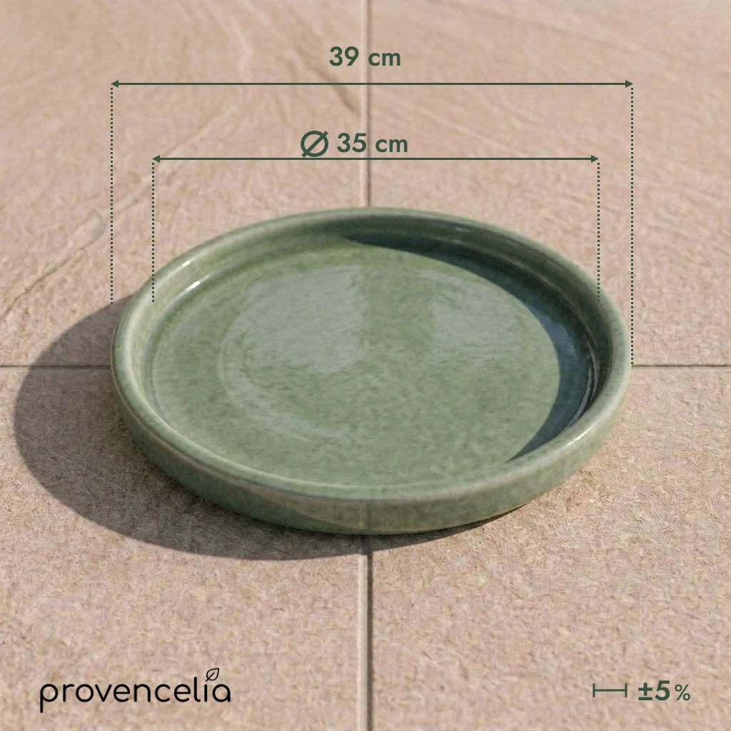 Platillo de 35 cm Perla de jade, vista superior sobre losas