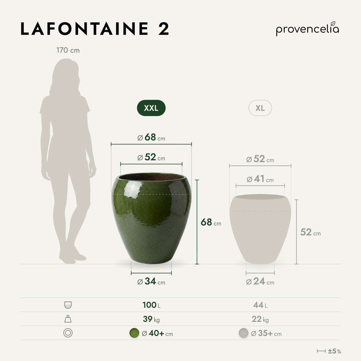 Amfoorvormige plantenbak LAFONTAINE2 67x68 cm Diepgroen van geglazuurd keramiek, vooraanzicht