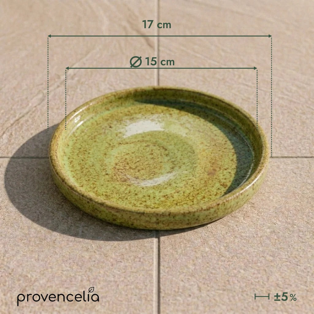 Soucoupe 15 cm vert de lac, vue de dessus avec dimensions