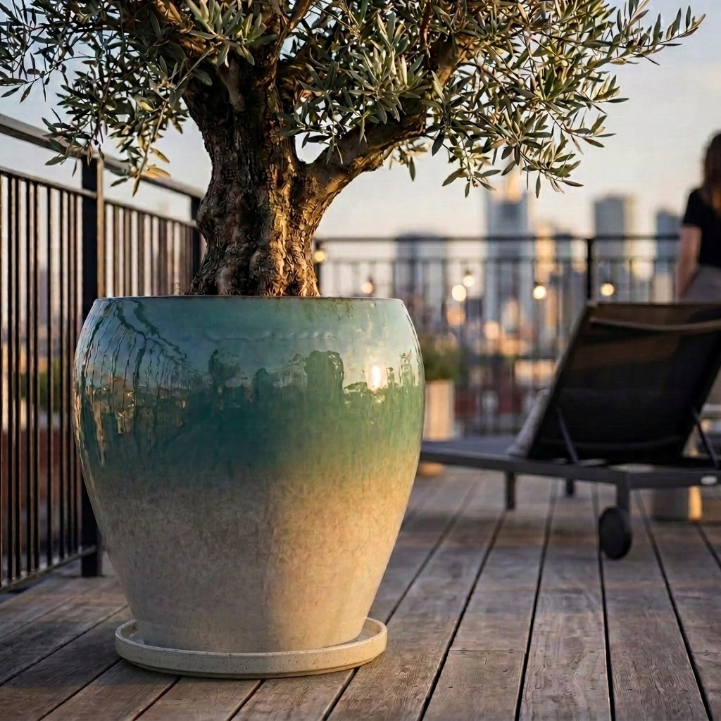 Summer mist ceramic planter saucer – frost-resistant