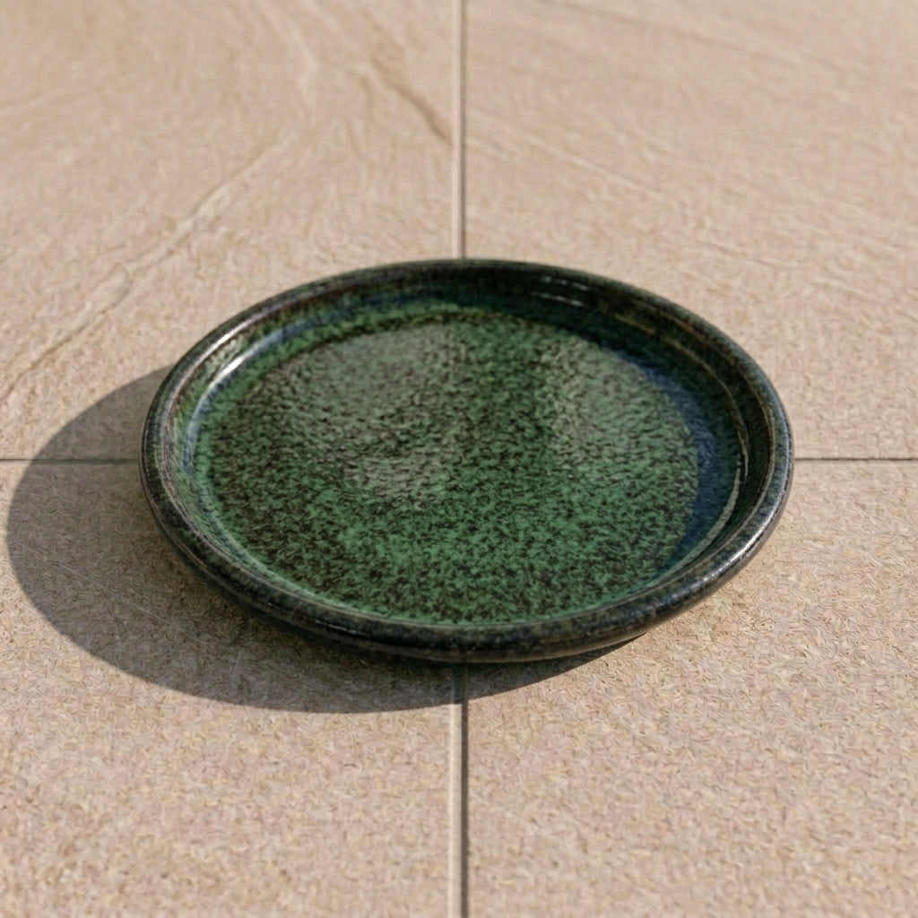 Misty green ceramic planter saucer – frost-resistant