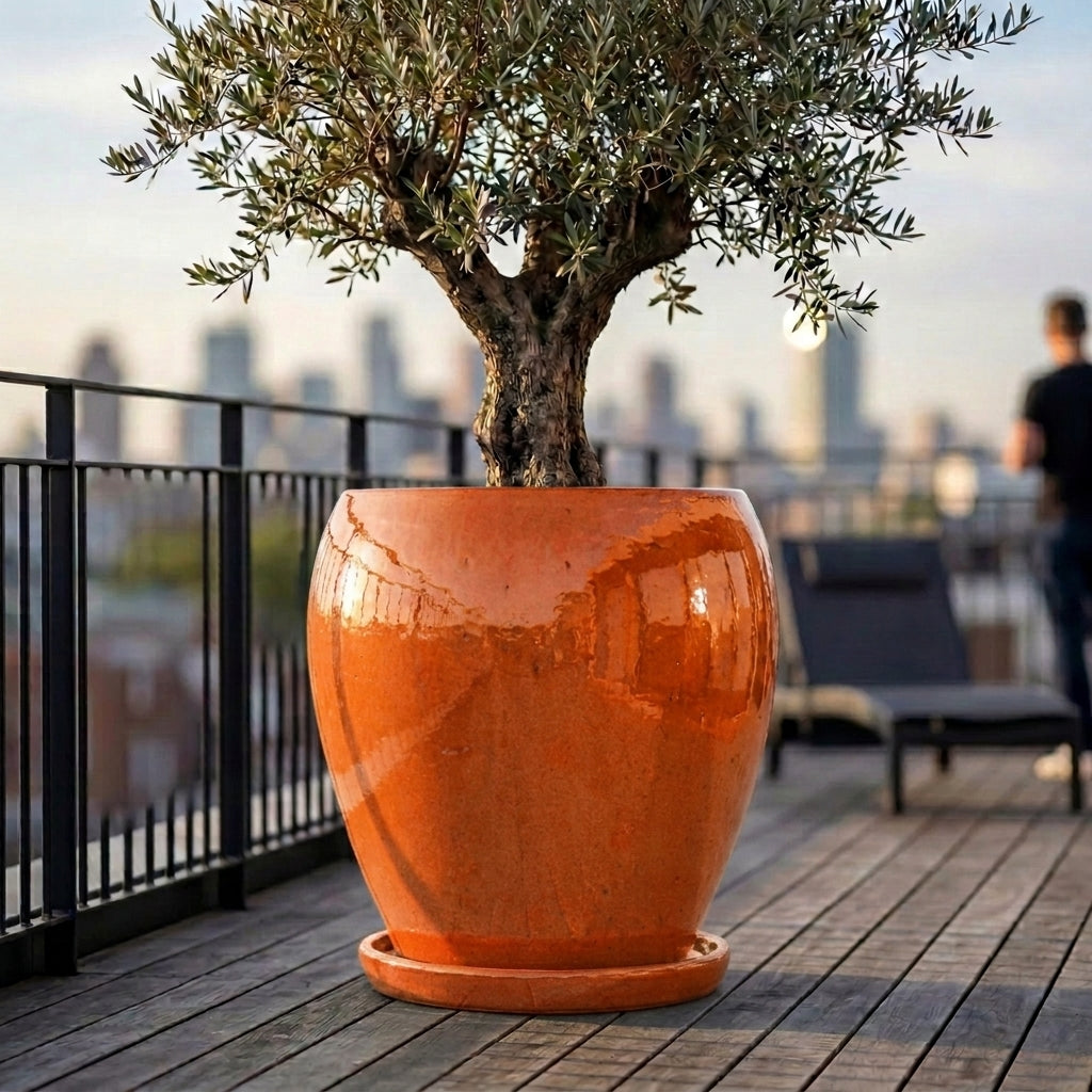 Old rose ceramic planter saucer – frost-resistant