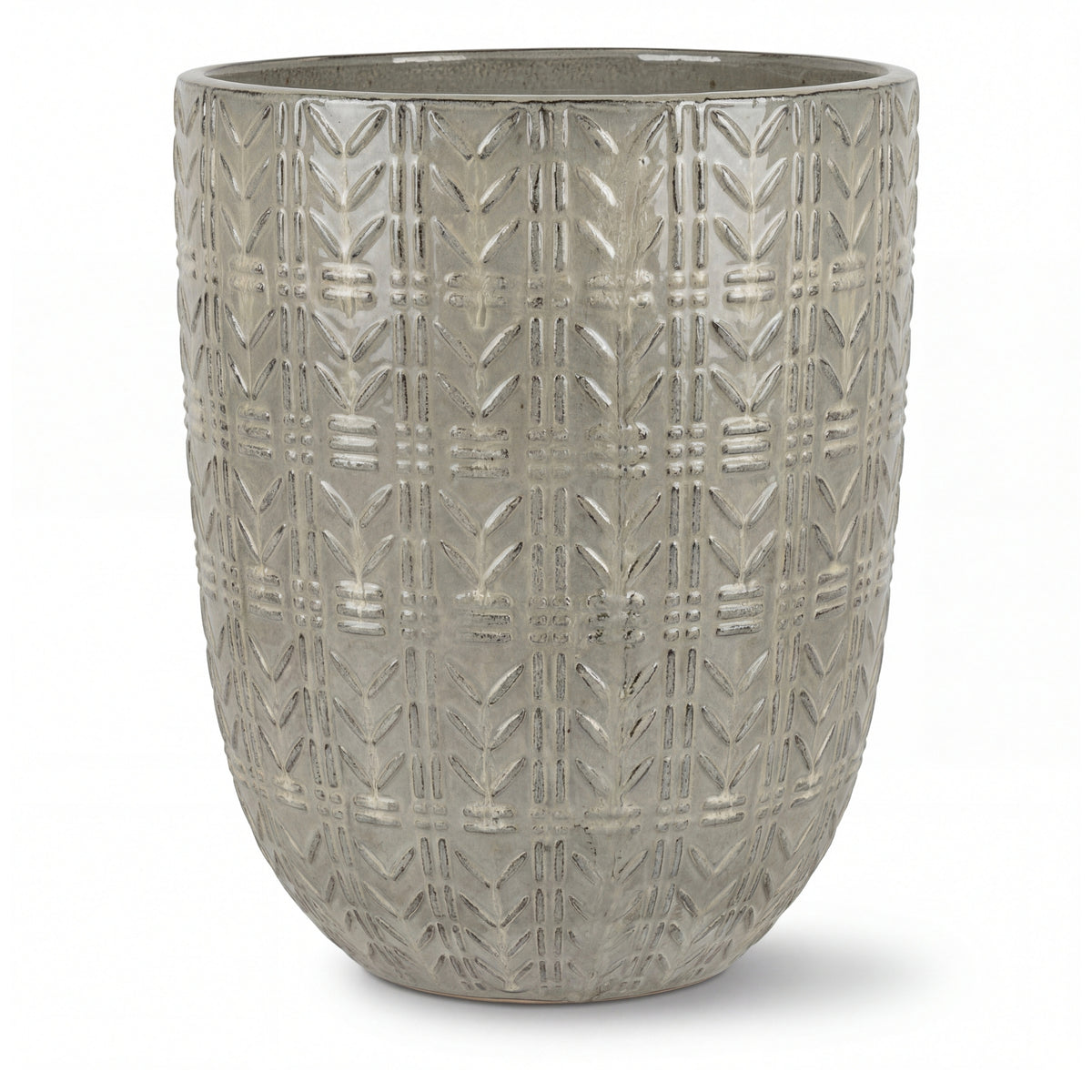 Plantenbak Mercure 51 × 64 cm crèmekleurig van geglazuurd keramiek, vooraanzicht op witte achtergrond