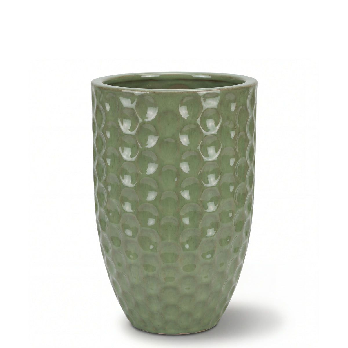 Macetero Merovee 30x45 cm Perla de jade de cerámica esmaltada, vista frontal sobre fondo blanco