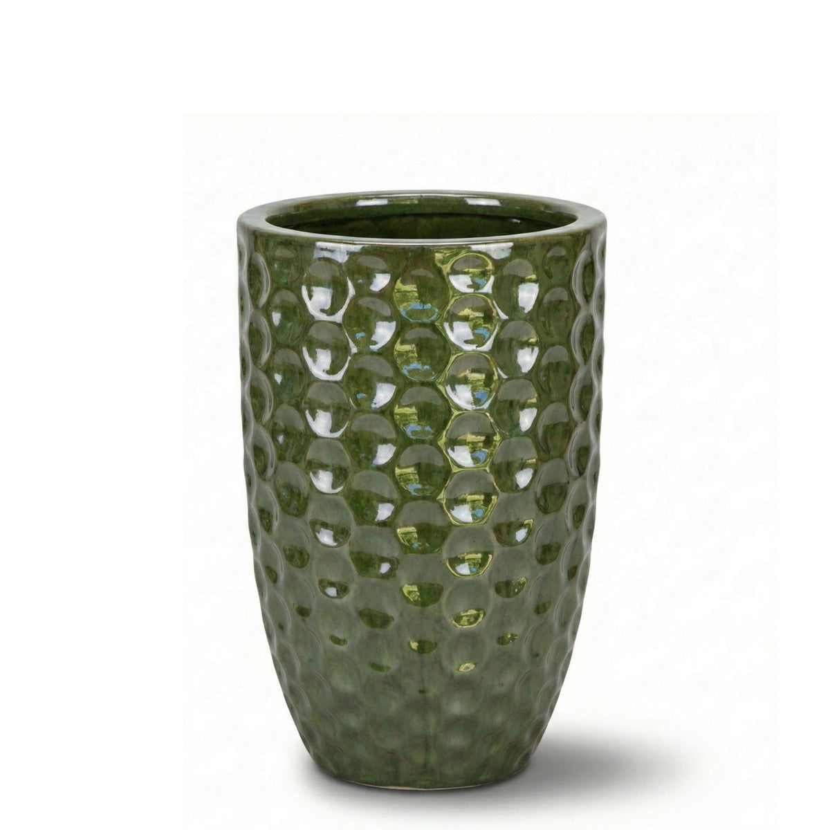 Merovee-plantenbak in amfoorvorm 30x45 cm Tropisch groen van geglazuurd keramiek, vooraanzicht tegen witte achtergrond