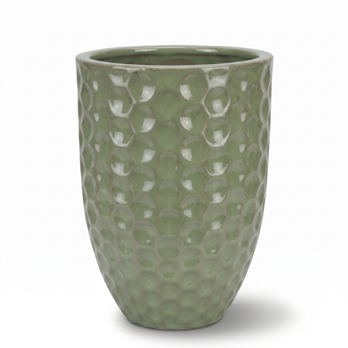 Macetero Merovee 42x55 cm perla de jade de cerámica esmaltada, vista frontal con fondo blanco