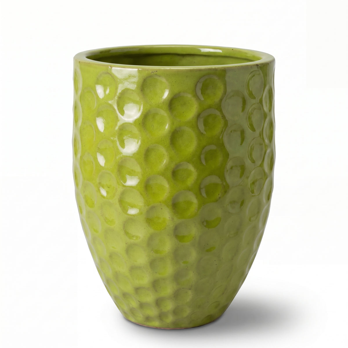Pot Merovee 42x55 cm vert olive en terre cuite émaillée, vue de face sur fond blanc