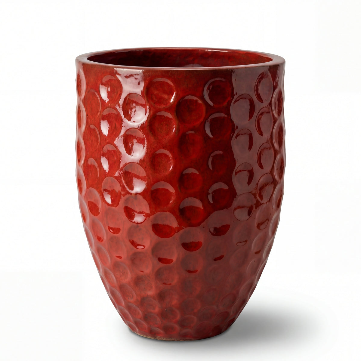 Macetero Merovee en forma de ánfora 42x55 cm Rojo tropical en cerámica esmaltada, vista frontal sobre fondo blanco