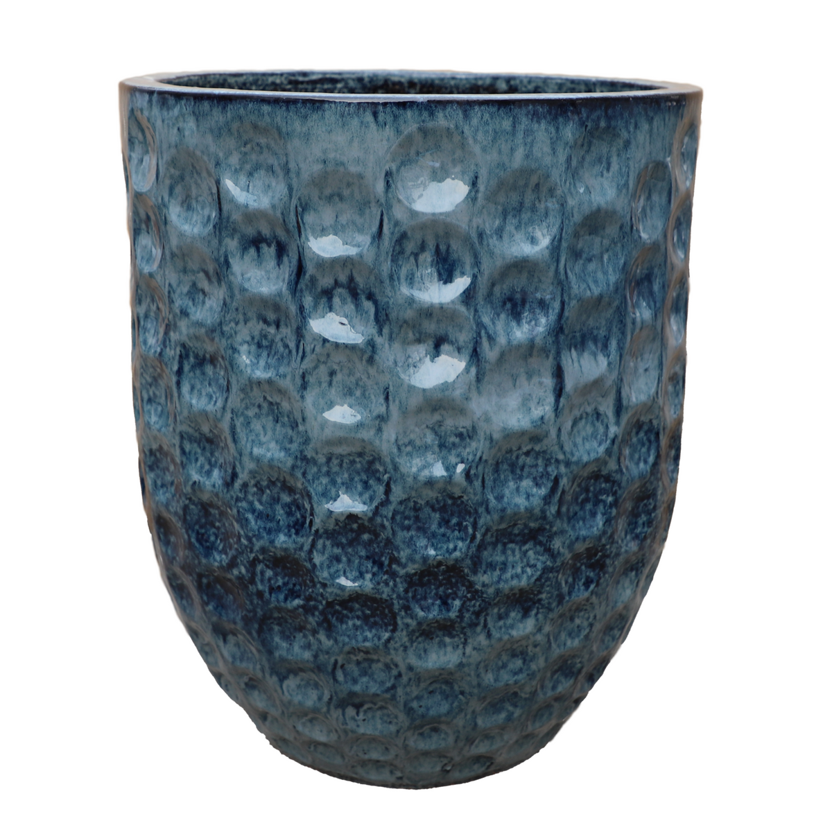 Merovee amphora-shaped planter 55x65 cm Abyss Blue in glazed ceramic, front view on a white background