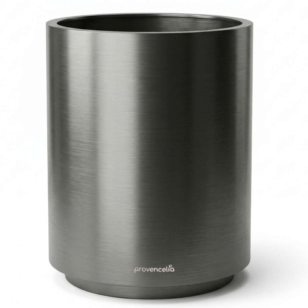 Métropole cylindrical planter 60x70 cm Gun Metal in galvanised metal, front view