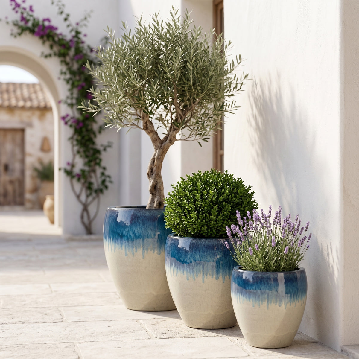 Vaso in ceramica Poseidon2 - Bianco blu - L: 36 x 43 cm