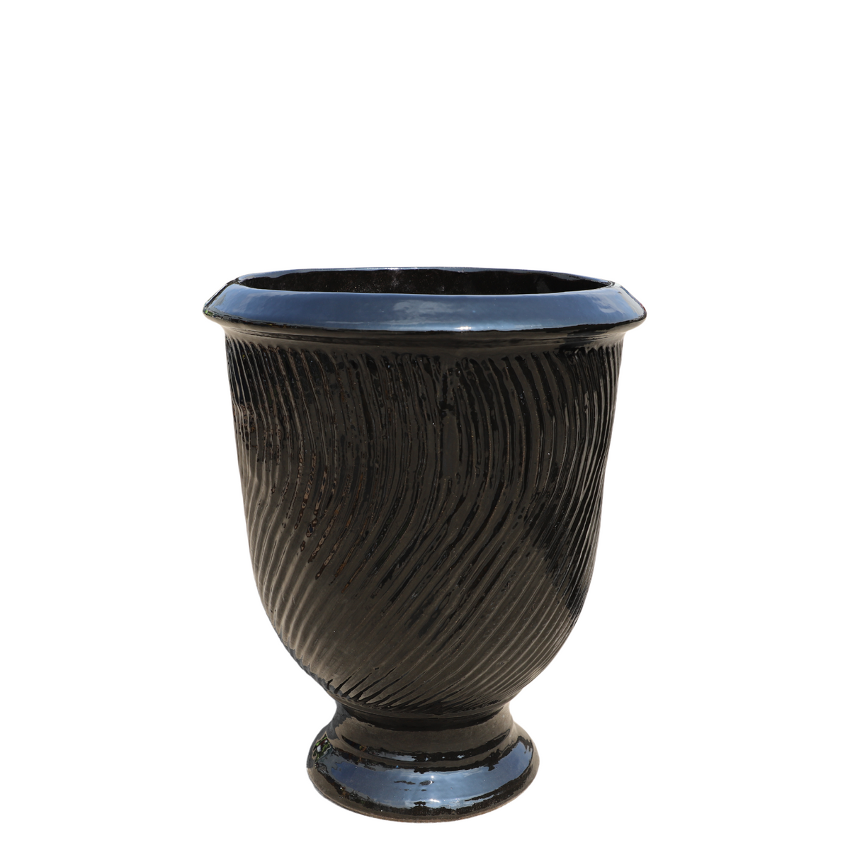 Vaso Morgane con piede 32x39 cm Nero in ceramica smaltata, vista frontale su sfondo bianco