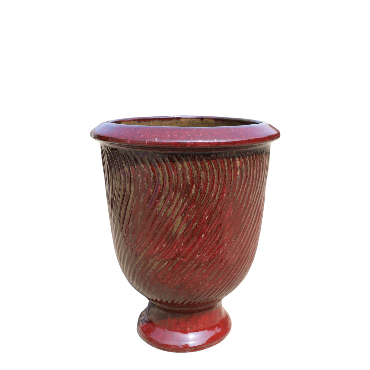 Pot Morgane avec pied 32x39 cm rouge brique en terre cuite émaillée, vue de face sur fond blanc