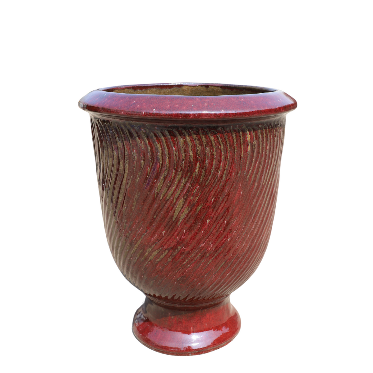 Pot Morgane avec pied 42x52 cm rouge brique en terre cuite émaillée, vue de face sur fond blanc