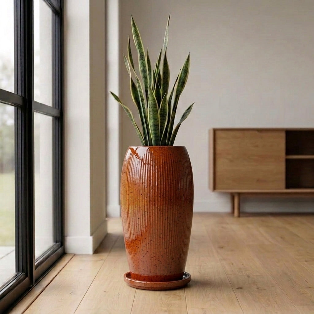 Sottovaso in ceramica arancione tropicale per vaso – resistente al gelo