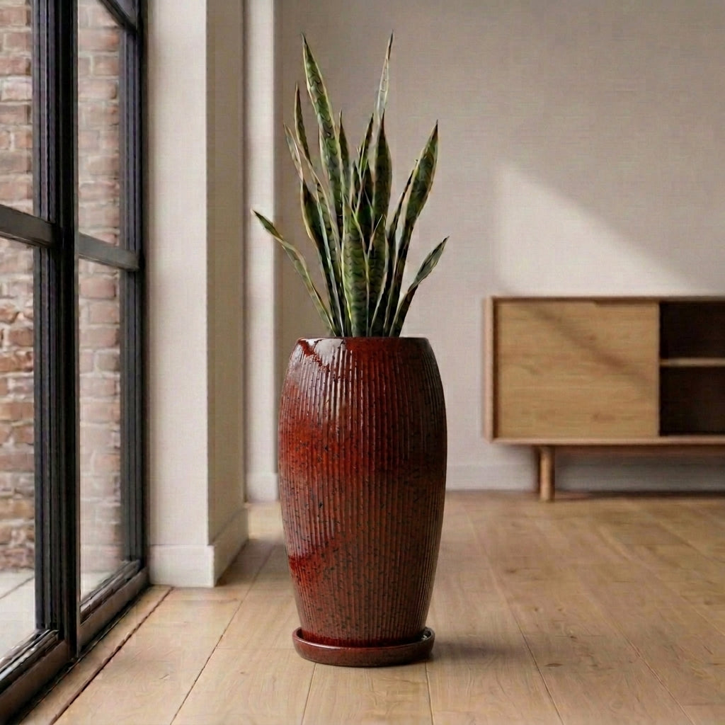 Brick red ceramic planter saucer – frost-resistant