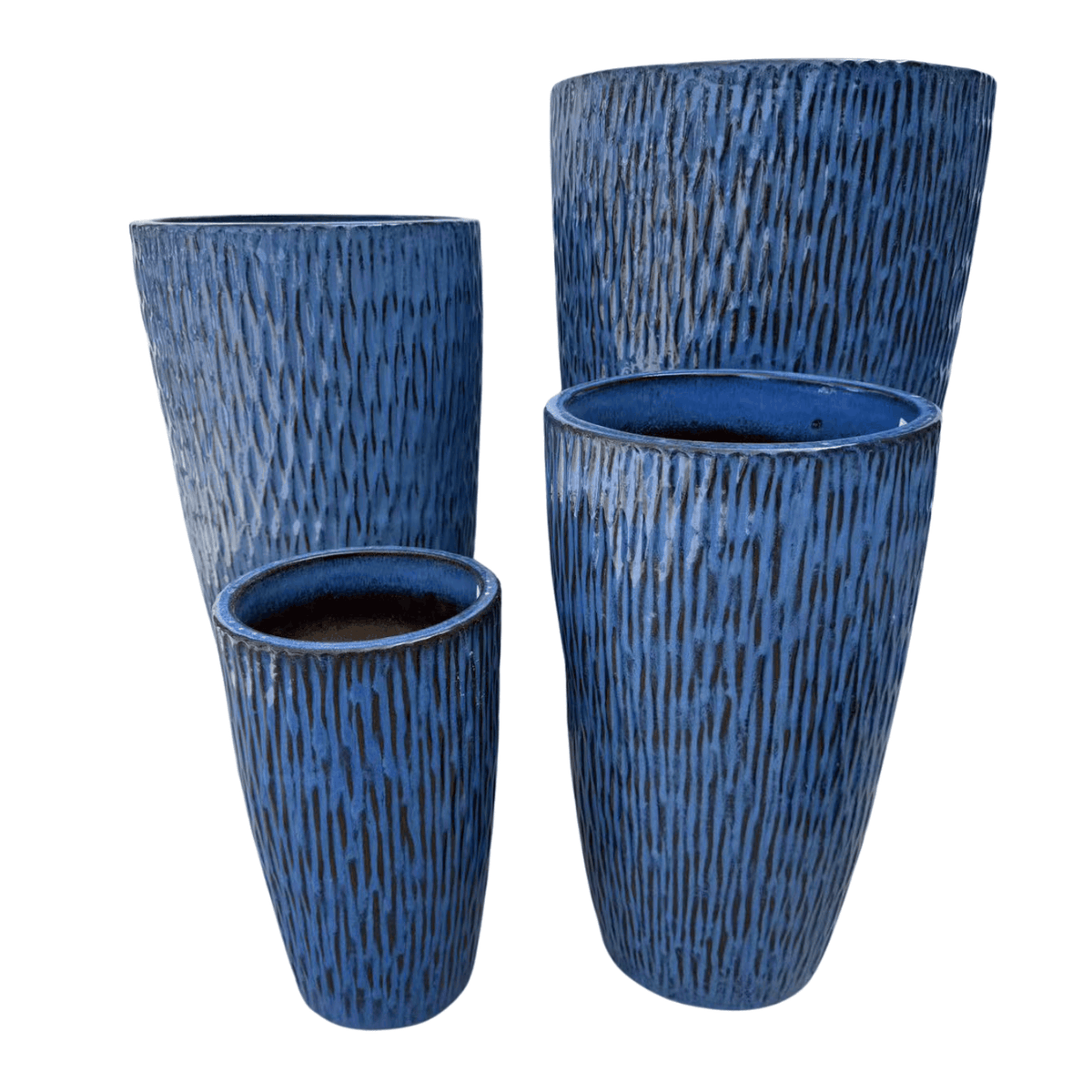 Decorative Pagnol planter 30x53 cm Antique blue glazed ceramic, displayed with three other planters