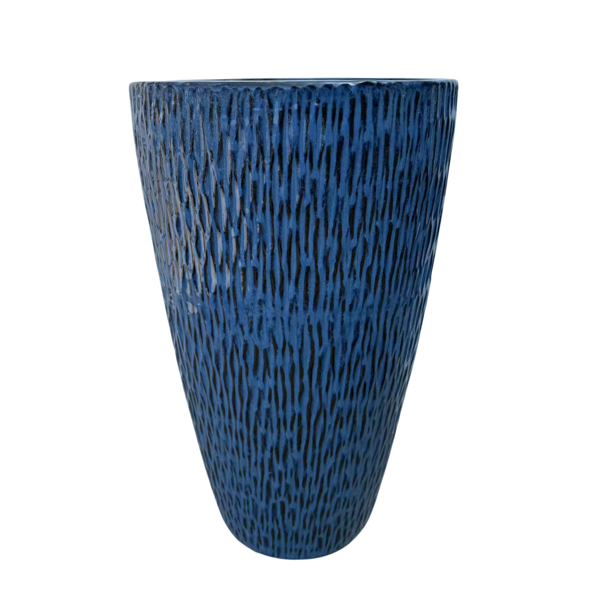 Pot Pagnol décoratif 38x66 cm bleu antique en terre cuite émaillée, vue de face sur fond blanc