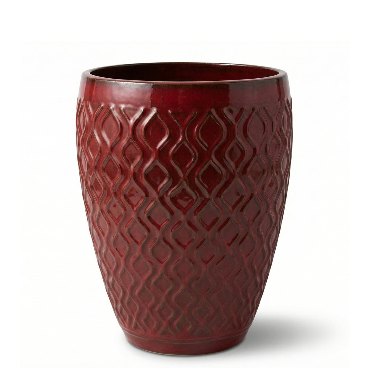 Pot Phenix décoratif 32x40 cm rouge impérial en terre cuite émaillée, vue de face sur fond blanc