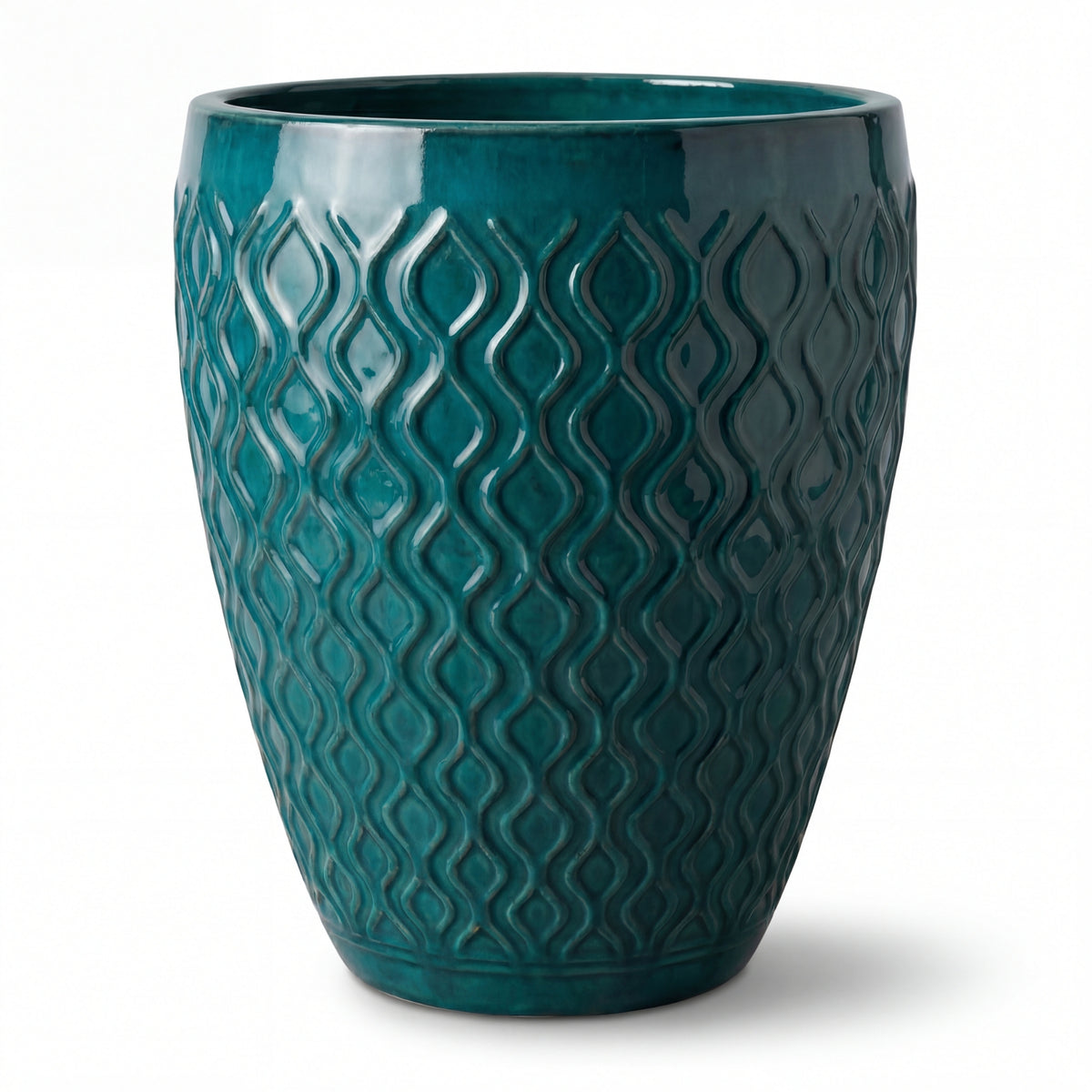 Vaso Phenix decorativo 41x55 cm Blu petrolio in ceramica smaltata, vista frontale su sfondo bianco