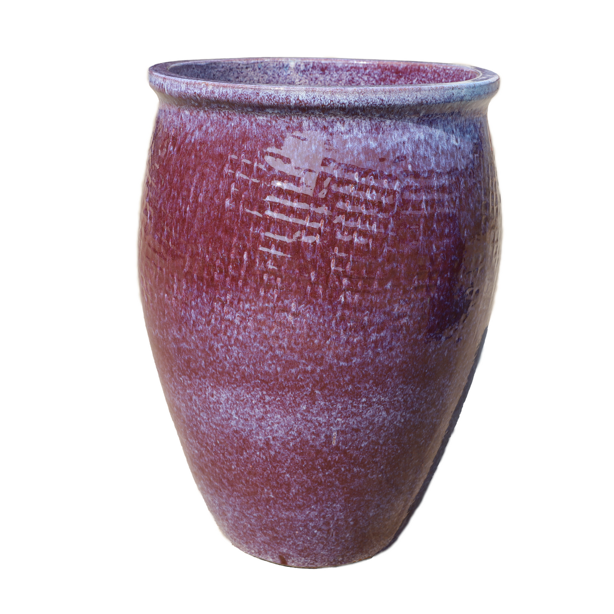 Pot Poseidon en forme d'amphore 36x52 cm violet clair en terre cuite émaillée, vue de face sur fond blanc