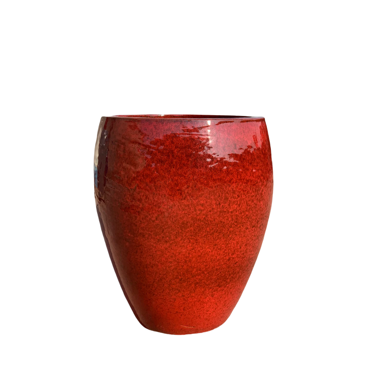 Pot Poseidon2 décoratif 28x31 cm rouge tropical en terre cuite émaillée, vue de face sur fond blanc