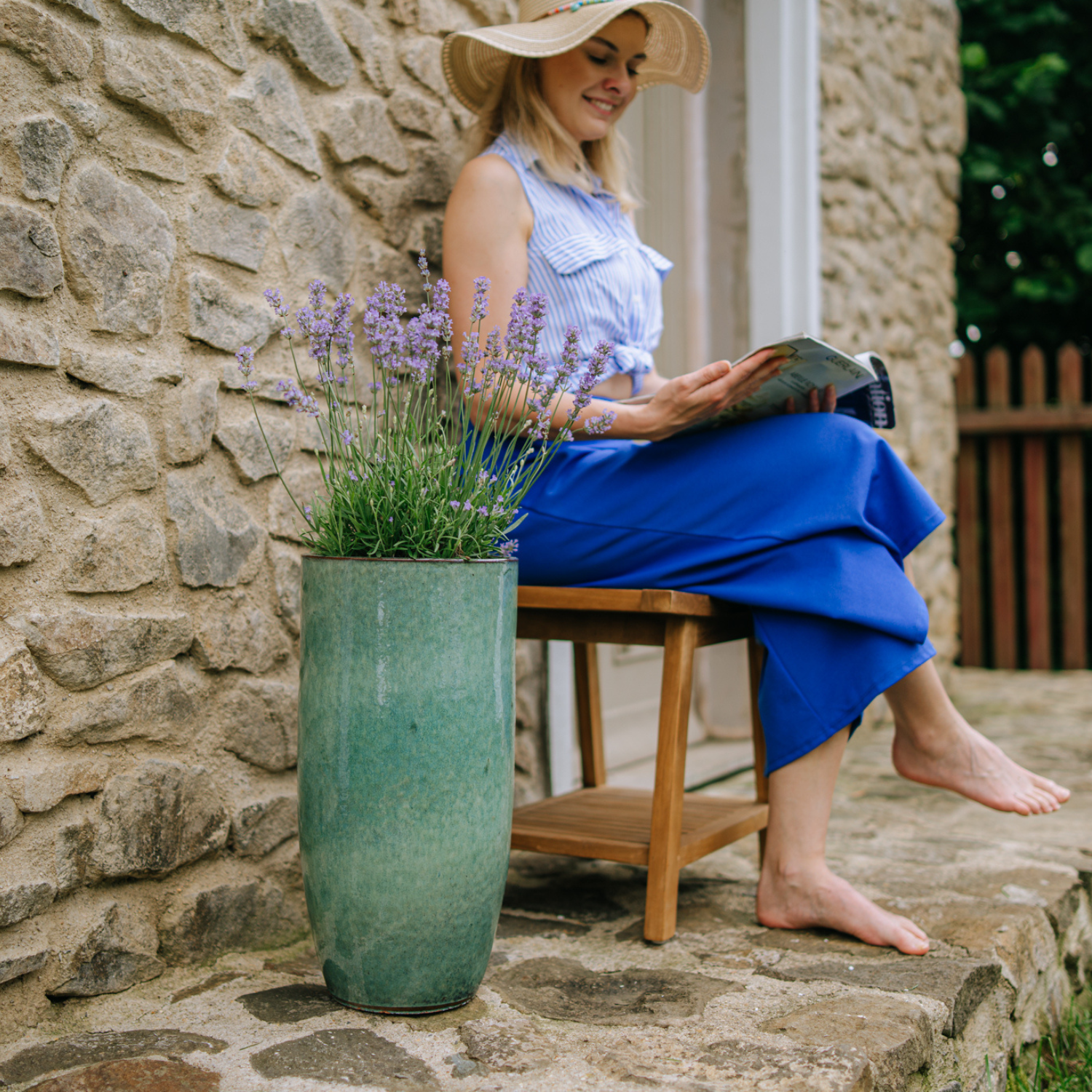 Pot ATHENA 25x50cm bleu océan Provencelia