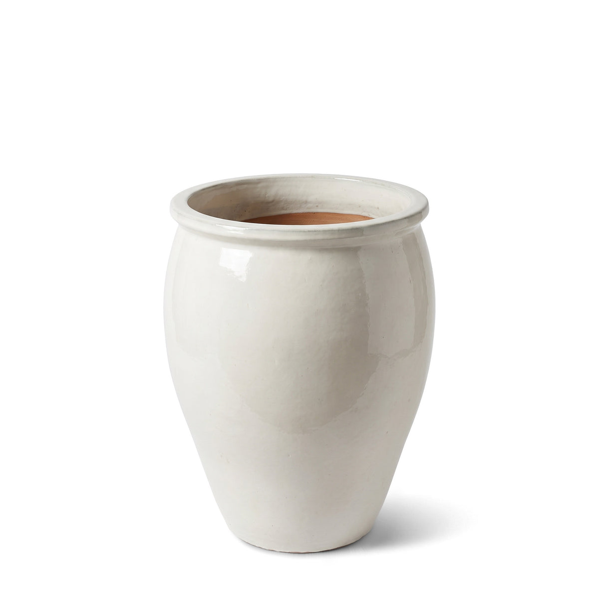 Pot BACCHUS en forme d’amphore 36x52 cm crème en terre cuite émaillée, vue de face sur fond blanc