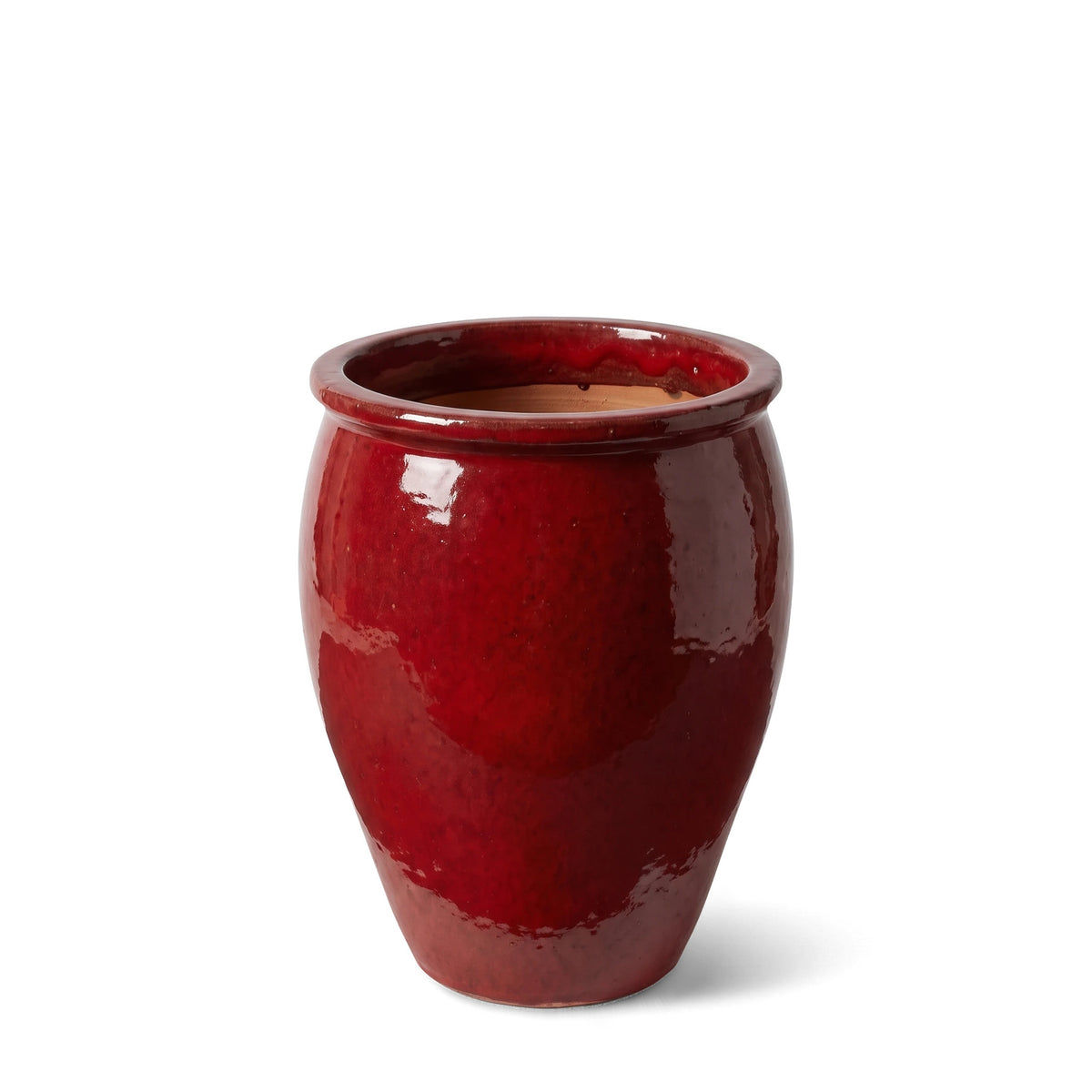 Pot BACCHUS en forme d’amphore 36x52 cm rouge tropical en terre cuite émaillée, vue de face sur fond blanc