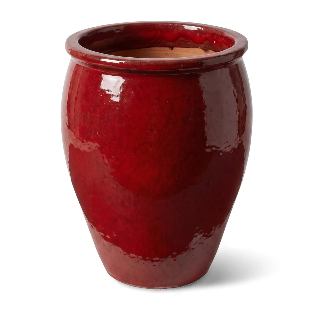 Pot BACCHUS en forme d’amphore 50x68 cm rouge tropical en terre cuite émaillée, vue de face sur fond blanc