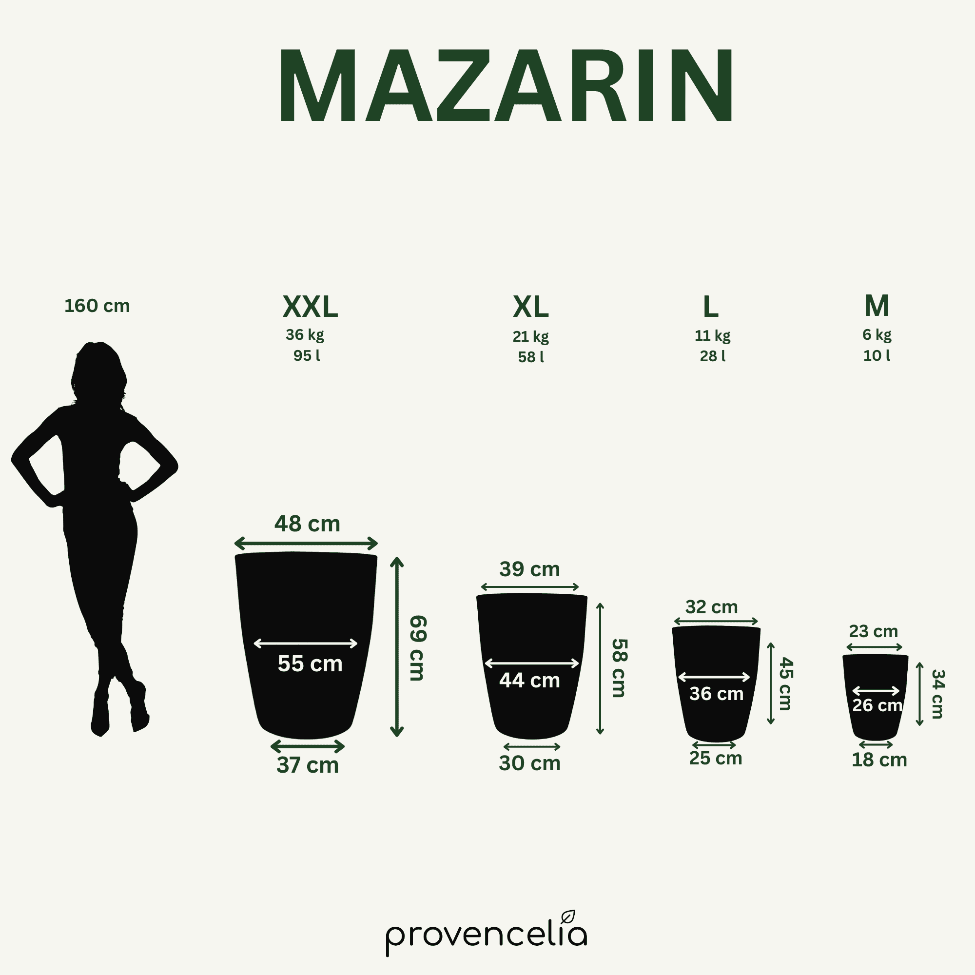 Pot MAZARIN 55x69cm noir & vert Provencelia