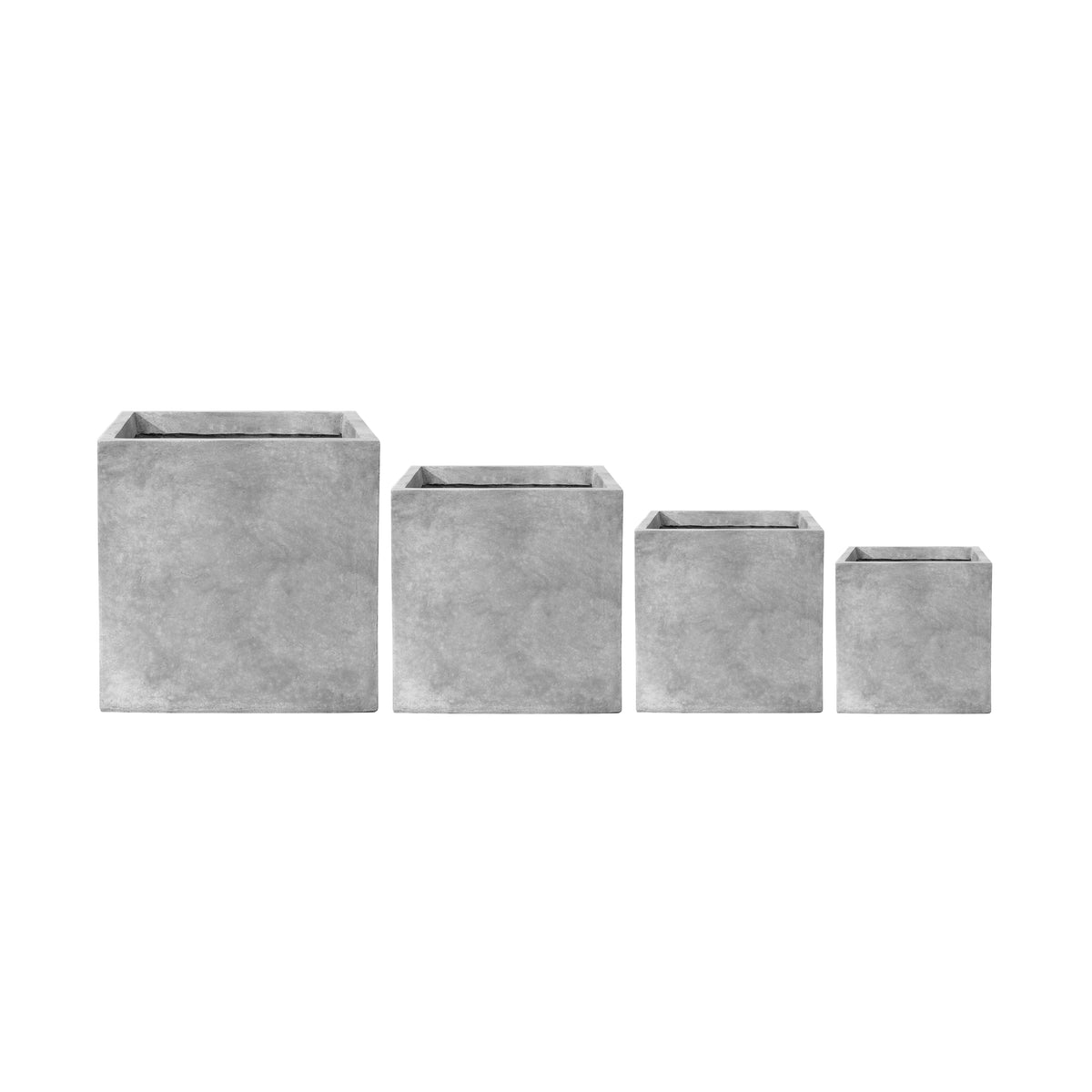 Pre-drilled Kubix rectangle Light Grey fibre concrete cachepot, four sizes shown