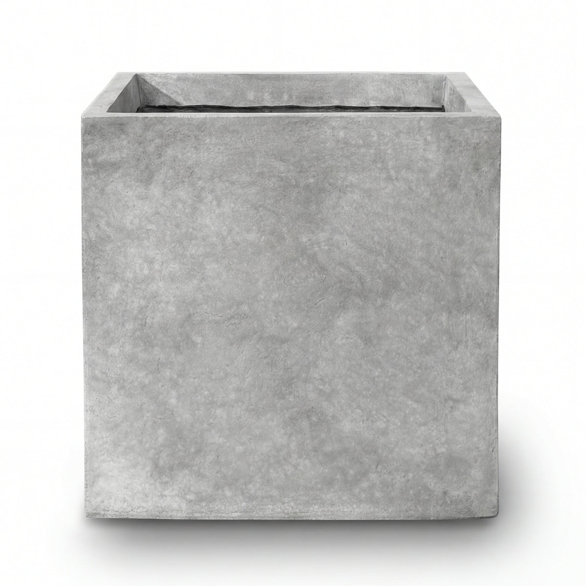 Pre-drilled Kubix rectangular 75x75 cm Light Grey fibre concrete cachepot, front view