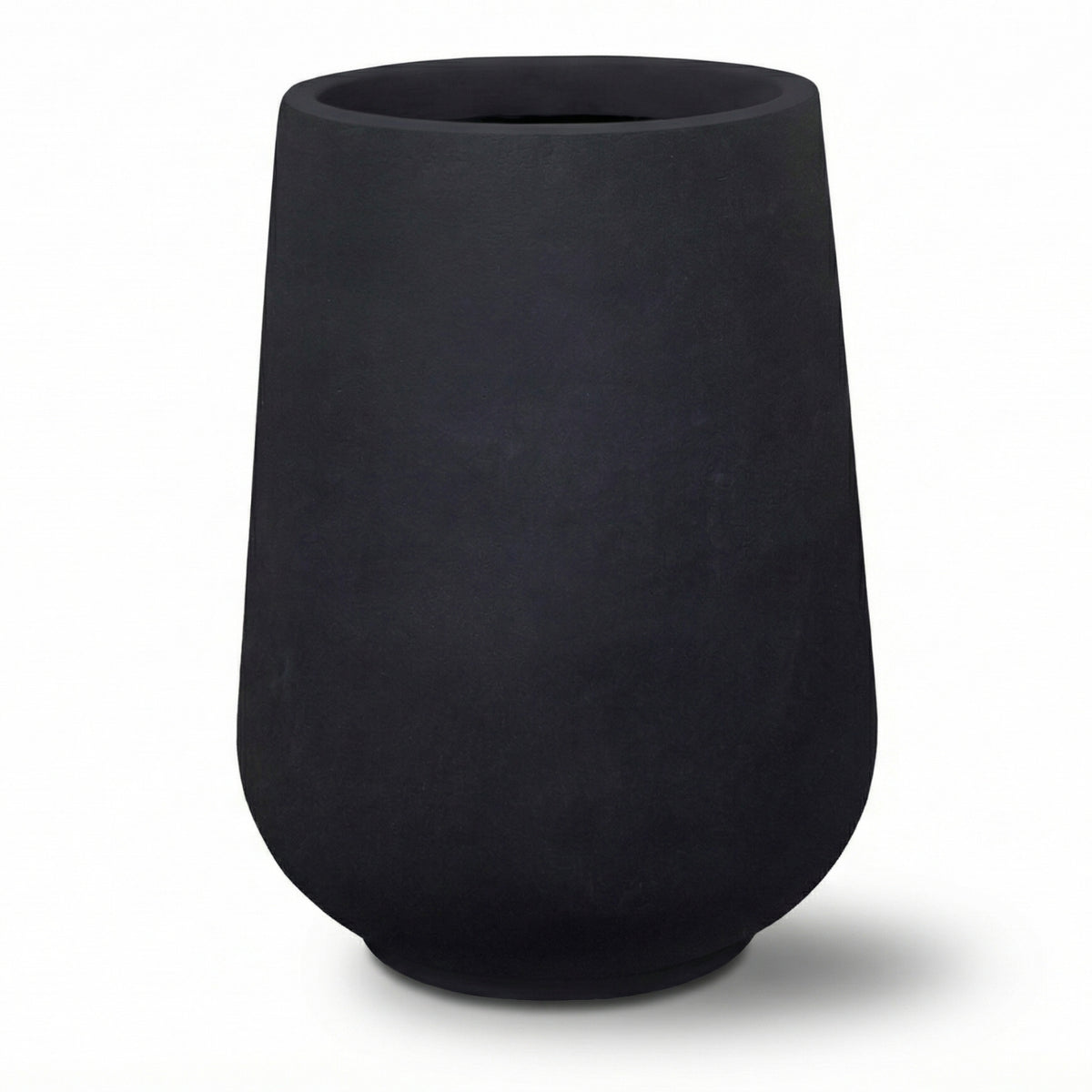 Pre-drilled Monolith 54x70 cm Matt Black fibre concrete cachepot, front view on white background