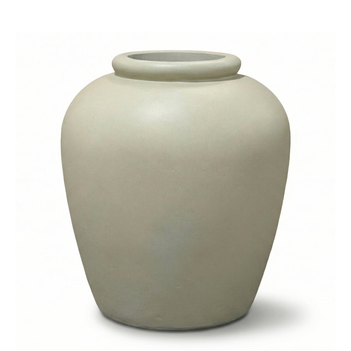 Cache-pot pré percé Origin 43x48 cm beige en béton fibré, vue de face sur fond blanc