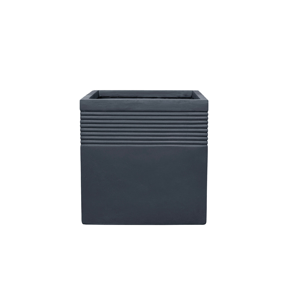 Portavaso pre-forato Spirit rettangolare 45x45 cm grigio scuro in calcestruzzo fibrorinforzato, vista frontale su sfondo bianco