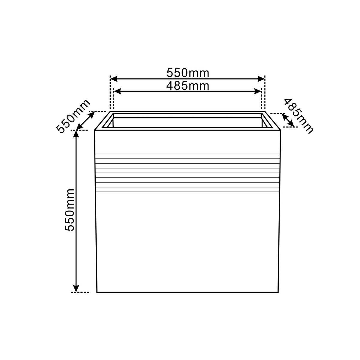 Pre-drilled Spirit rectangular cachepot Dark Grey in fibre concrete, diagram with dimensions