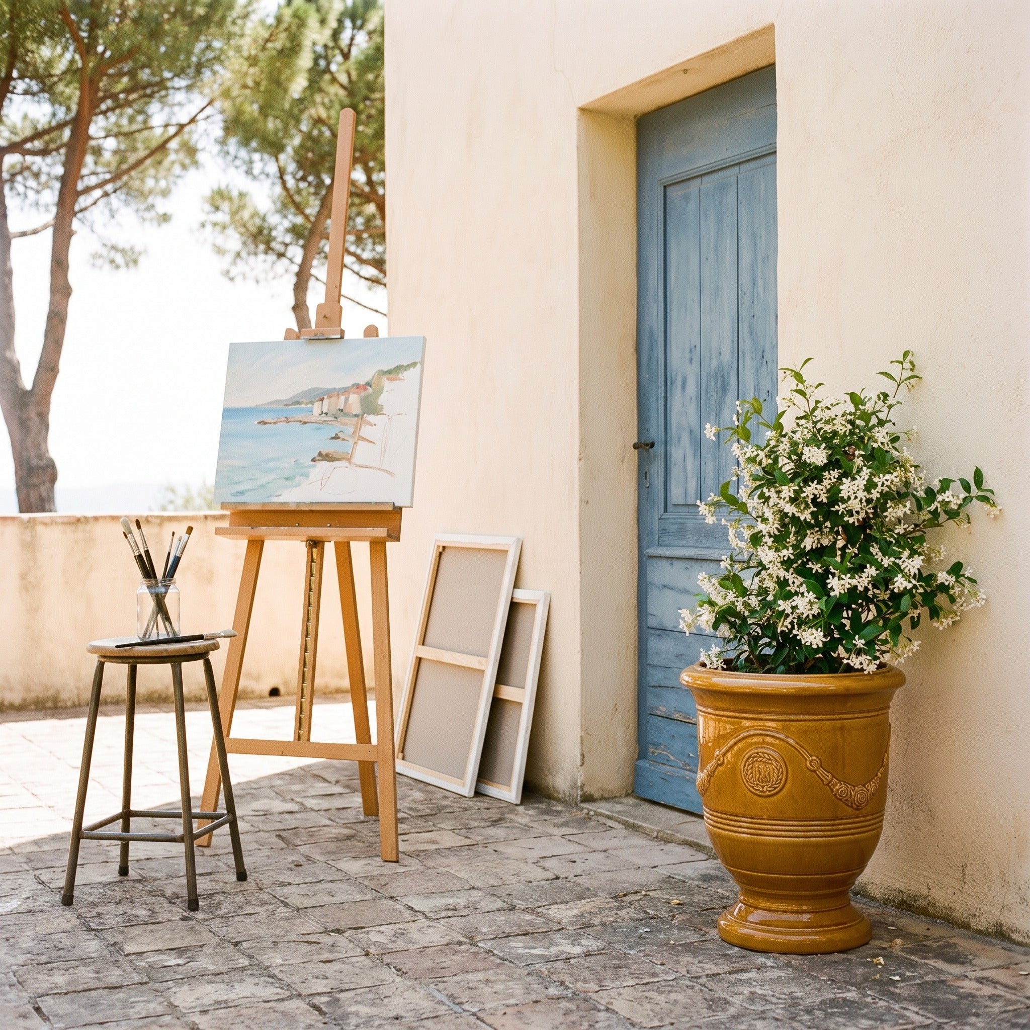 Provencelia RICHELIEU – glazed ceramic outdoor planter, Honey, XL 46 × 56 cm