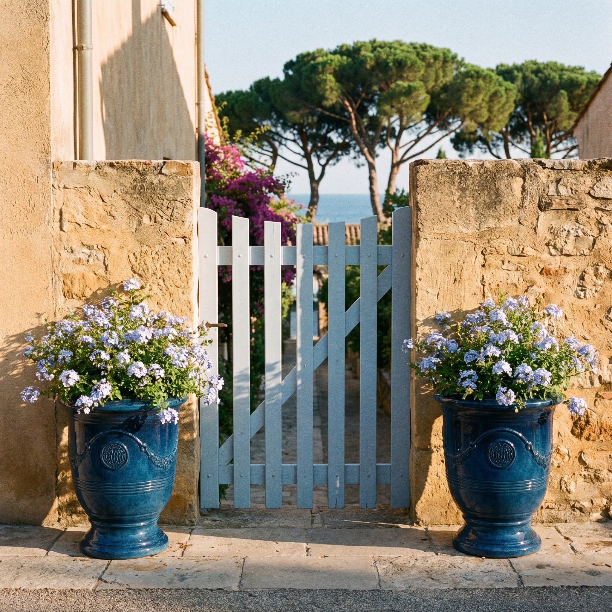 Provencelia RICHELIEU – glazed ceramic outdoor planter, Azure Blue, XL 46 × 56 cm