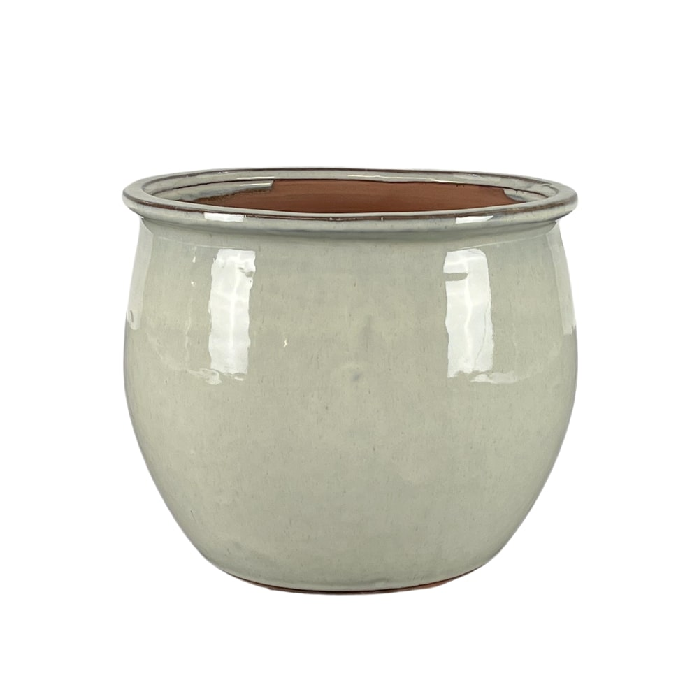 Pot Newton rond crème en terre cuite émaillée, vue de face sur fond blanc