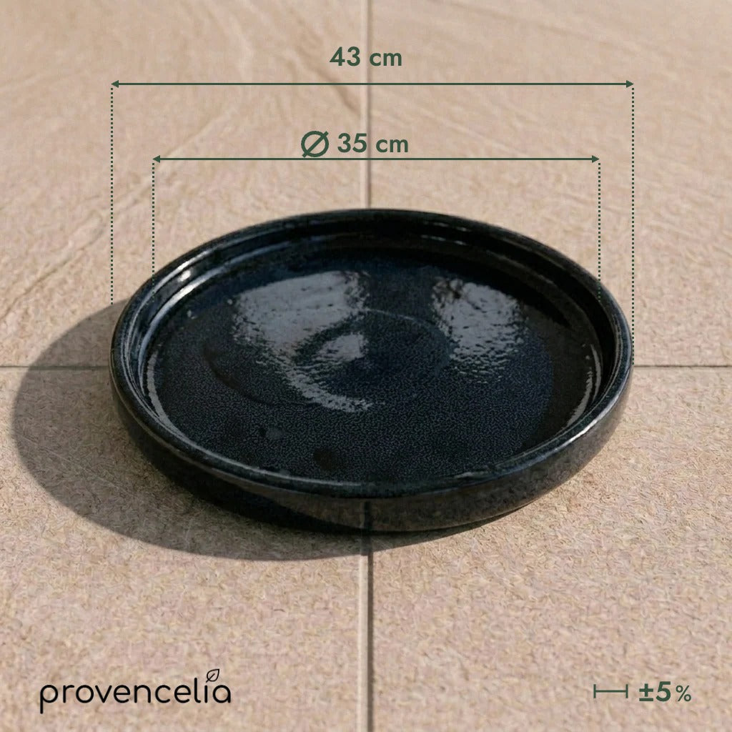 Platillo de 35 cm zafiro, vista superior con dimensiones