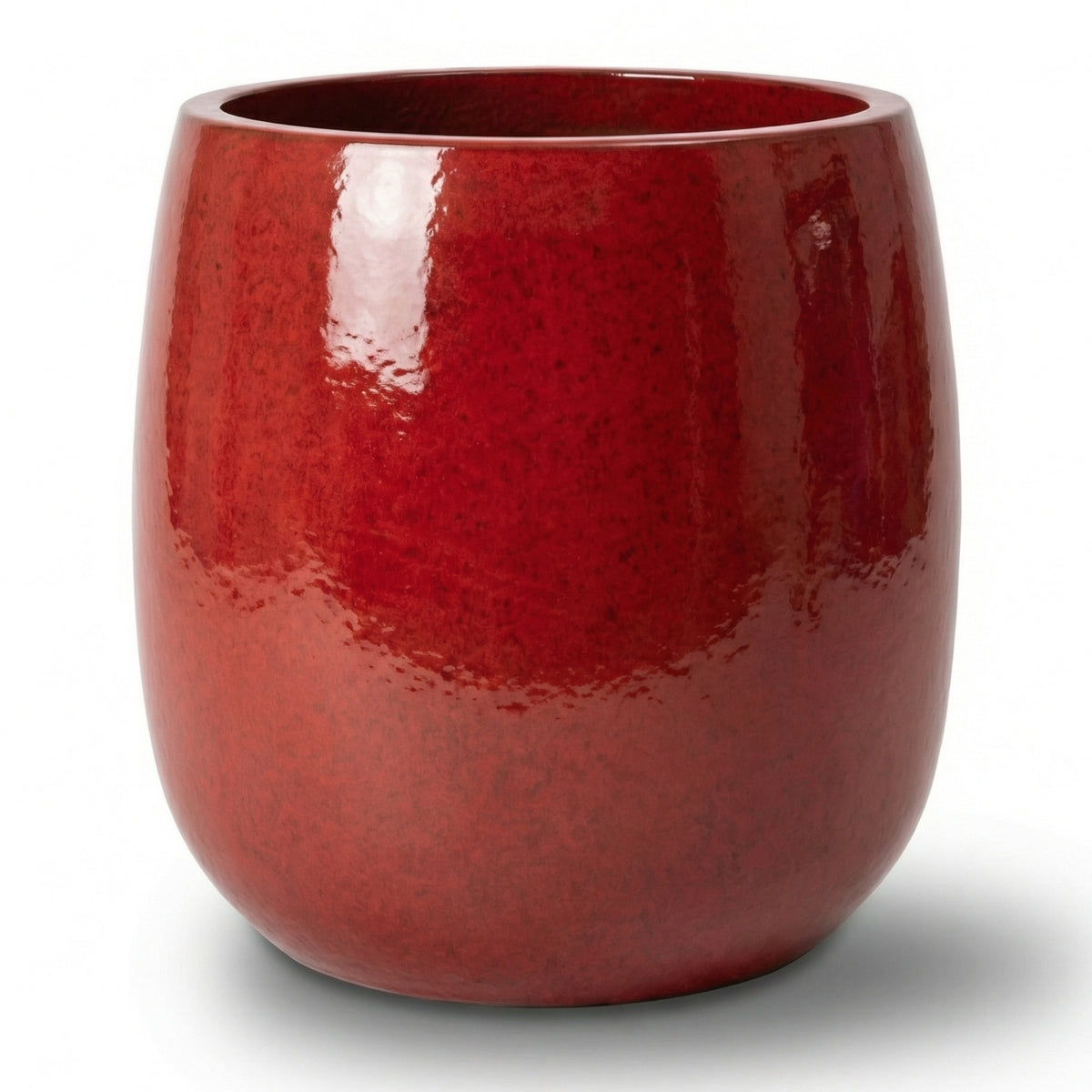 Socrate round planter 40x49 cm Tropical Red in glazed ceramic, front view on a white background