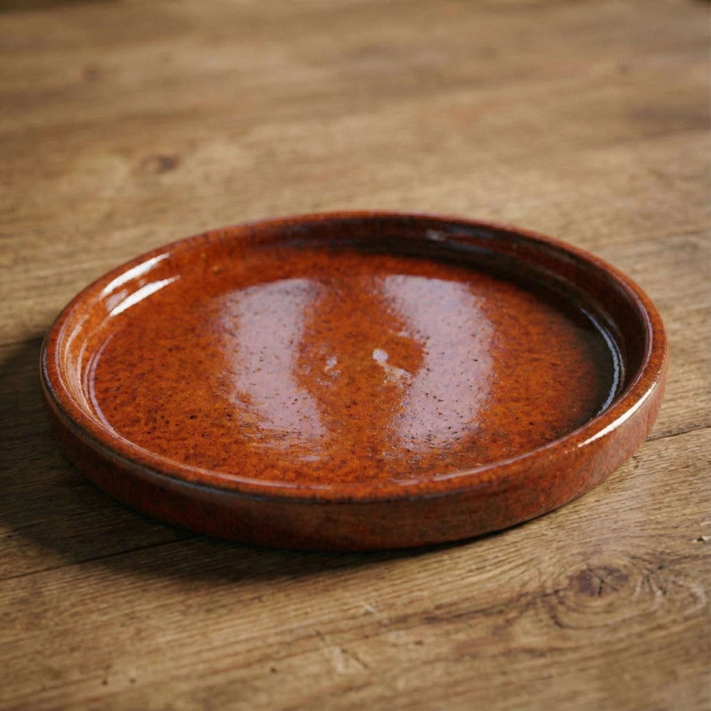 17cm autumn rust handmade glazed terracotta saucer