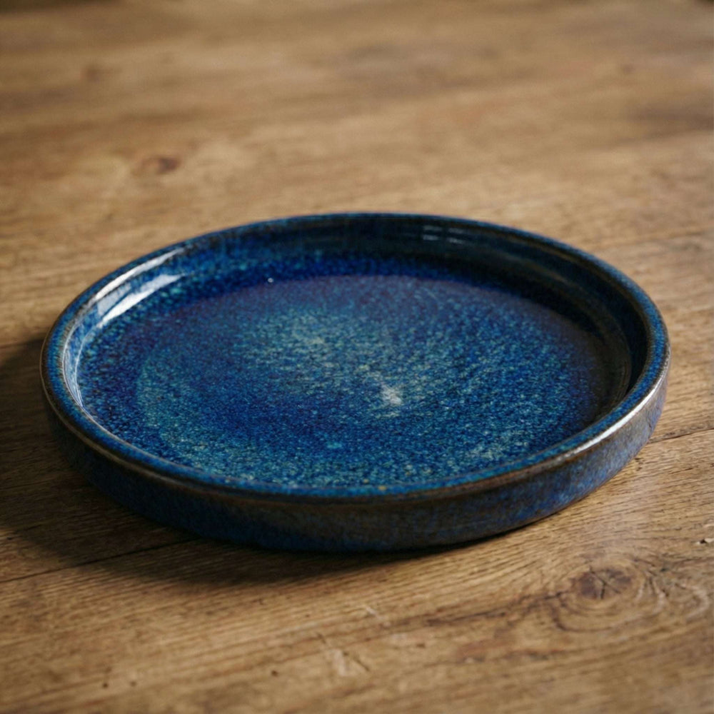 Saucer 28cm ultramarine blue handmade in glazed terracotta