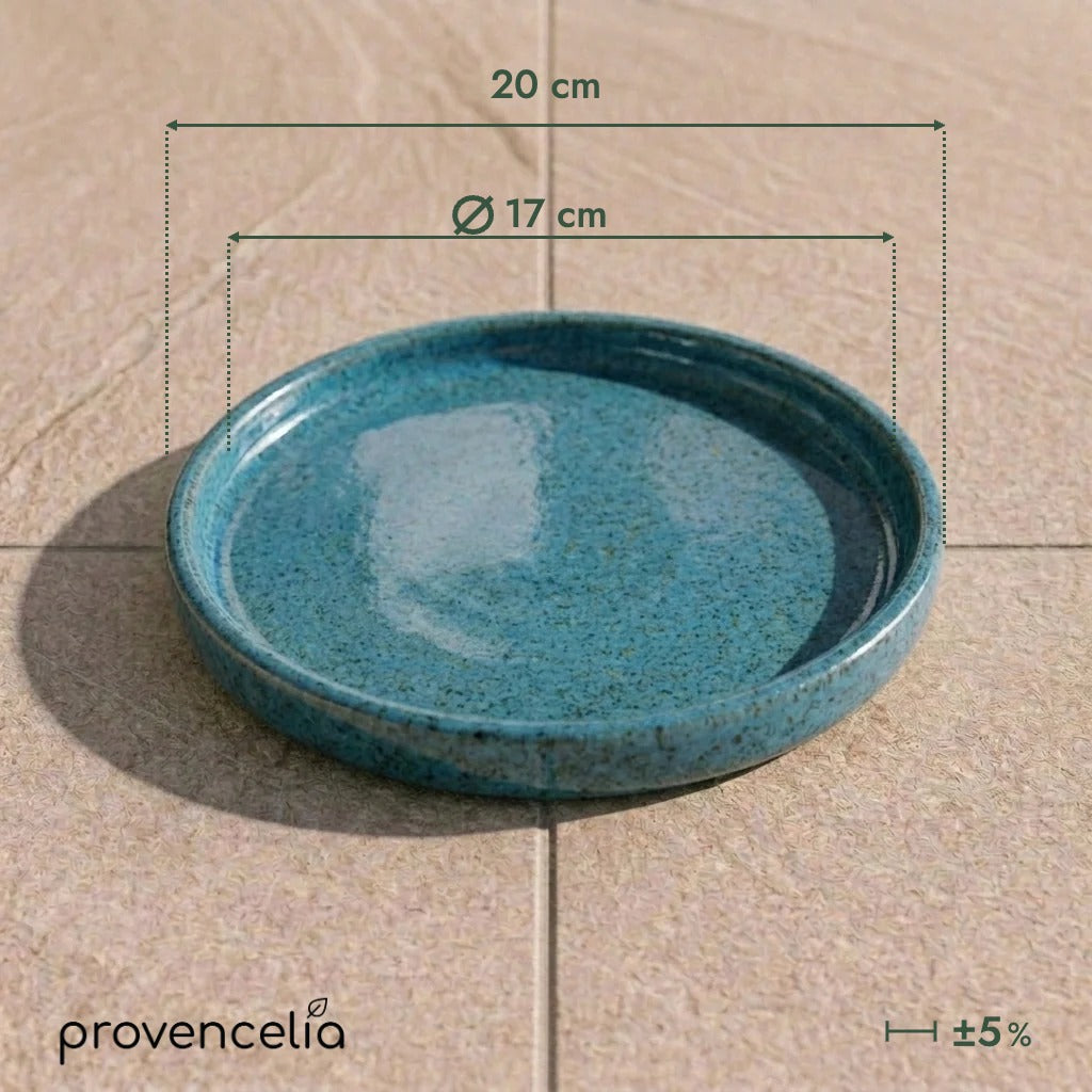 Steel Blue saucer 17 cm, top view with dimensions