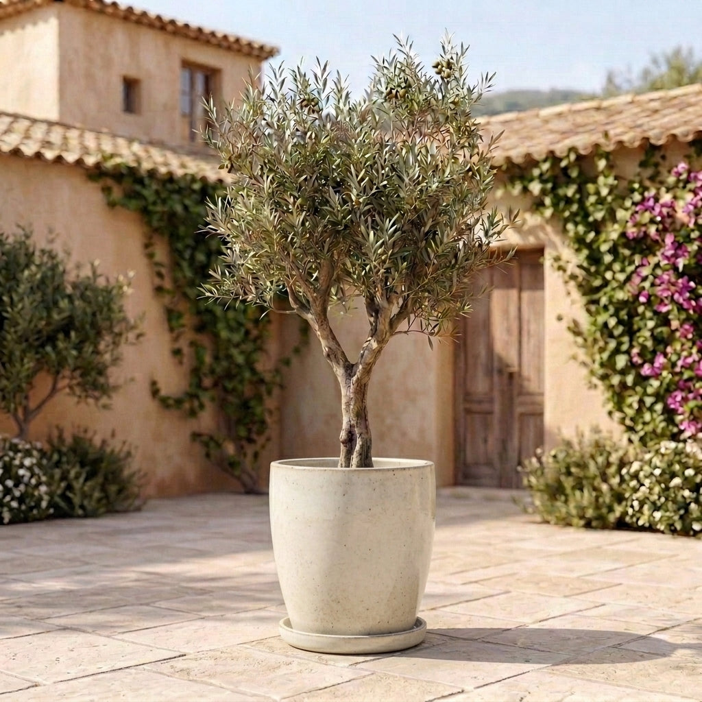 Cream ceramic planter saucer – frost-resistant