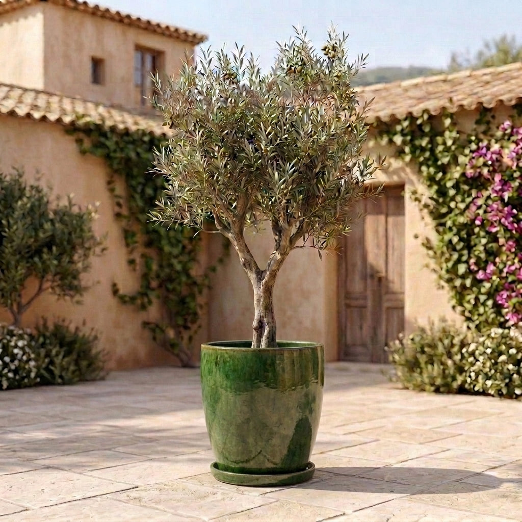 Tropical green ceramic planter saucer – frost-resistant