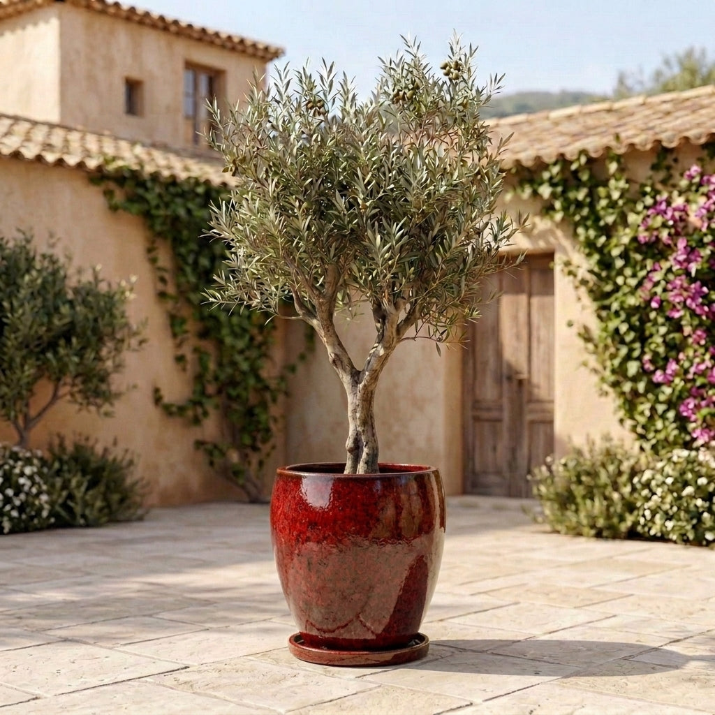 Brick red ceramic planter saucer – frost-resistant