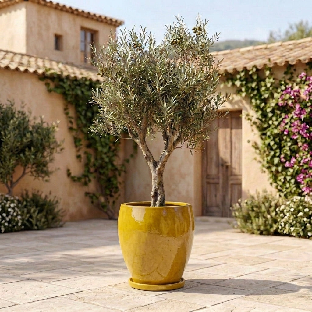 Yellow ceramic planter saucer – frost-resistant