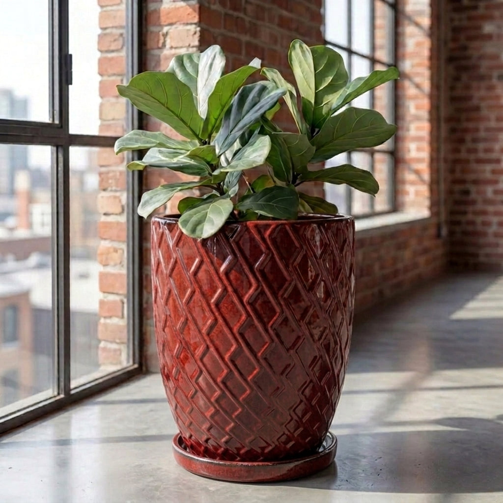 Brick red ceramic planter saucer – frost-resistant